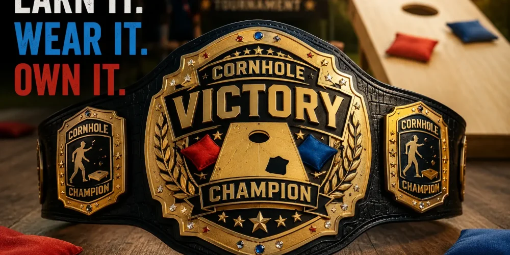 Award-winning Cornhole Victory Championship Belt presented as the ultimate prize for cornhole tournament champions.